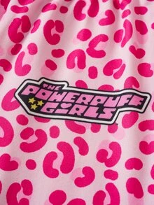 THE POWERPUFF GIRLS X SHEIN 少女卡通印花上衣搭配豹紋長褲家居服套裝 - 彩色 - 查看 9
