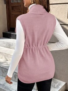 Momance 孕婦無袖休閒針織背心，前綁帶設計，適合日常秋季穿著，性別揭曉活動 - 粉色 - 查看 2