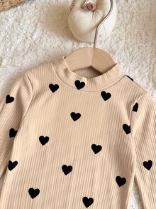 SHEIN Set Atasan Pullover Lengan Panjang Bergaris Motif Hati dan Rok Serbaguna untuk Bayi Perempuan, Elegan & Manis, Cocok untuk Musim Dingin - MultiWarna - View 6