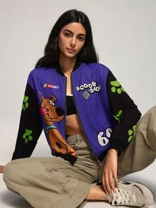 SCOOBY-DOO X SHEIN بلوزة رياضية نسائية بطبعة كرتونية وسحاب وأكمام طويلة - الأسود - مشاهدة 4