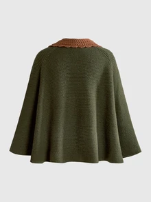 ROMWE Fairycore Women's Autumn/Winter Mori Style Mushroom Modified Cape Sweater Cardigan - Army Green - View 2