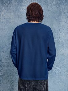 ROMWE MEN Casual 男士深色骷髏圖案印花長袖運動衫 - 藏蓝色 - 查看 3