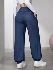 Flexra Women's Fashion Casual Ruched Washed Denim Jogger Jeans - Dark Wash - View 2