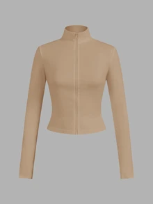 SHEIN EZwear 女款純色拉鍊前襟長袖T恤（2件組） - 彩色 - 查看 9
