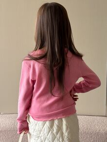 DAZY 青少年女孩純色休閒百搭日常長袖T恤 秋季 - 玫紅色 - 查看 2