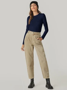 SHEIN BASICS 女款經典白色長袖襯衫，柔軟透氣圓領百搭上衣 - 藏蓝色 - 查看 4