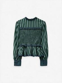 Nöista Women's Striped Pleated Casual Daily Wear Blouse - Dark Green - View 7