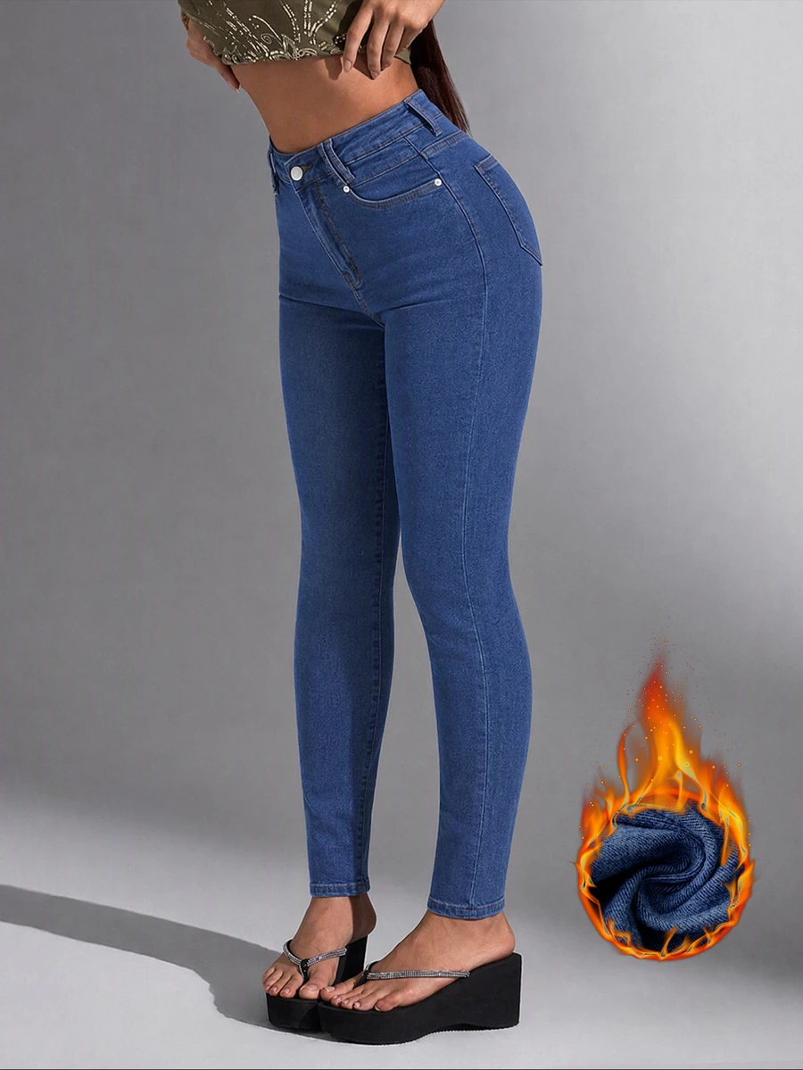 Flirla Women's Fashion Fitted Button Pocket Denim Jeans - Blue - View 1