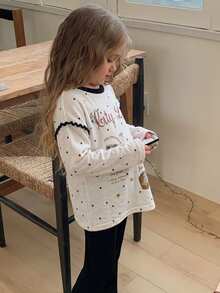 Hapijoa Young Girl Cute Cartoon Print Long Sleeve T-Shirt - White - View 1