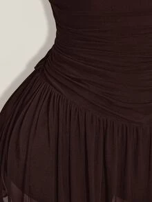 SHEIN ICON Women's Plus Size Retro Goth Sexy Fashion Individual Simple Elegant Y2K Black Strapless Mesh Dress With Gathered Chest Going Out Rave Summer - Brown - View 9