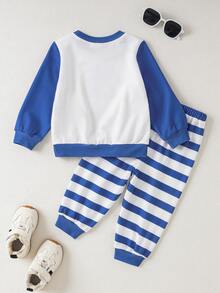 SCOOBY-DOO X SHEIN Baby Boy Crew Neck Long Sleeve Sweatshirt And Striped Pants Set SCOOBY-DOO - Blue - View 3