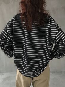 FRIFUL 女款條紋休閒日常穿著T恤 - 黑色 - 查看 2