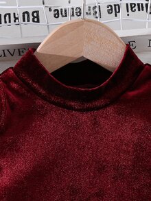 SHEIN 女童純色休閒日常長袖T恤 - 酒紅色 - 查看 3