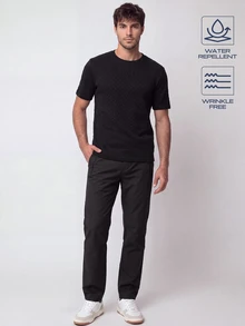 TekDrob Men Water Repellent & Anti-Wrinkle T-Shirt With Regular Fit, Crew Neck And Texture - Black - View 1