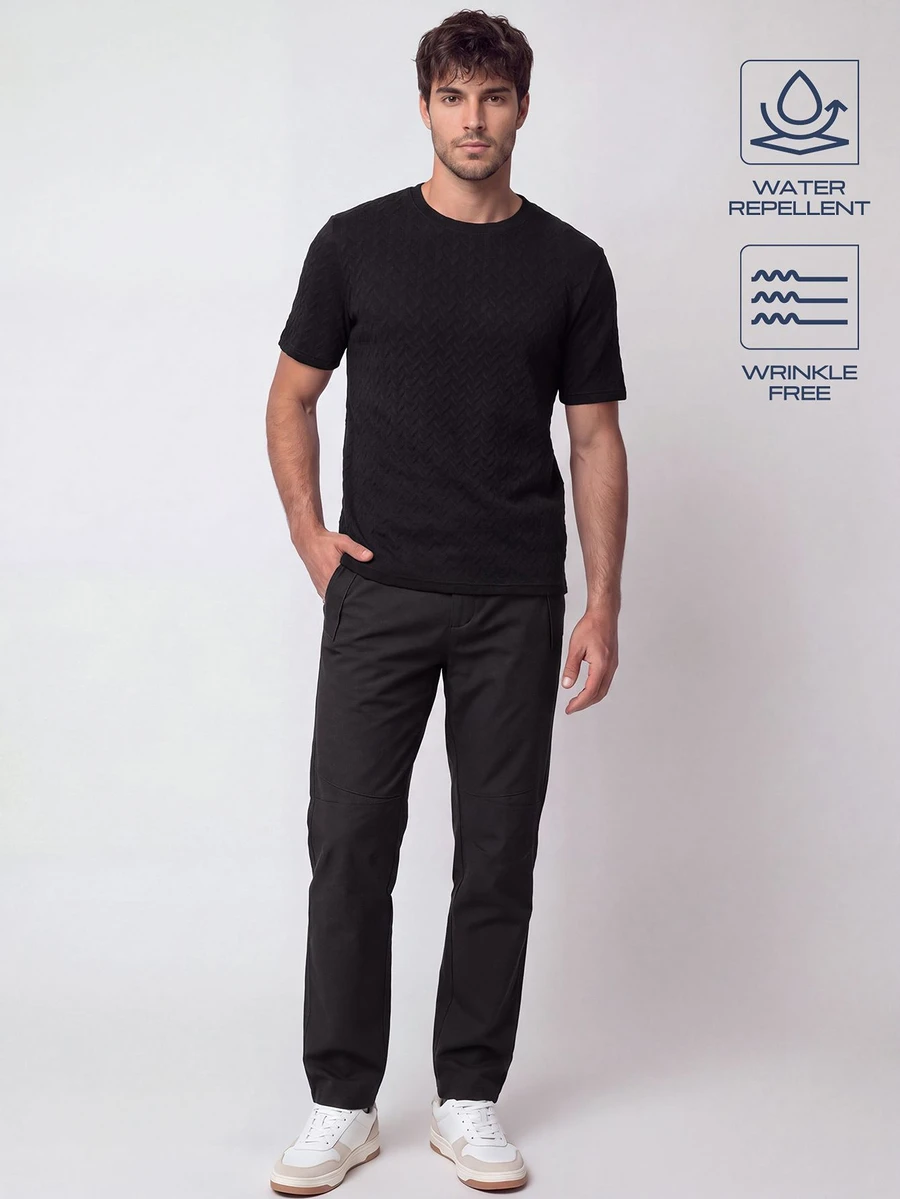 TekDrob Men Water Repellent & Anti-Wrinkle T-Shirt With Regular Fit, Crew Neck And Texture - Black - View 1