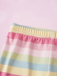 THE POWERPUFF GIRLS X SHEIN Baby Girl Cartoon Print Short Sleeve Top And Striped Contrast Color Shorts Loungewear Set - Multicolor - View 6