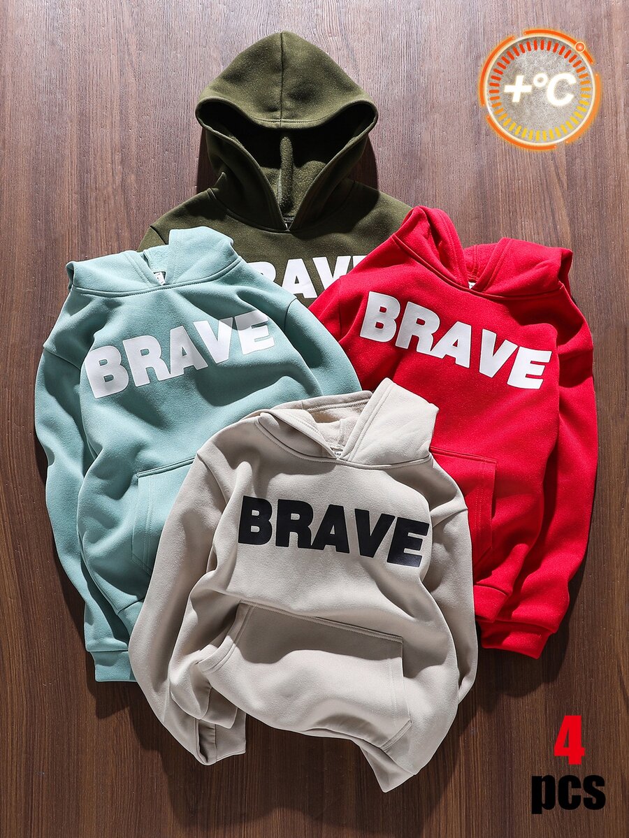 SHEIN 4PCS Tween Boys Autumn Winter Sweatshirts Kids - Multicolor - View 1