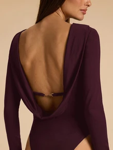 SHEIN BAE 女款純色露背長袖時尚休閒連身衣 - 紫紅色 - 查看 6