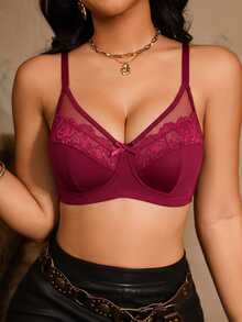 DesireSculpt 1件女款蕾絲拼接無鋼圈內衣 - 紅色 - 查看 8