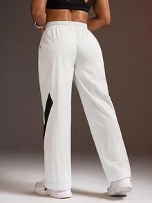 Powerista Women's Black & White Colorblock Woven Loose Wide Leg Long Pants - Black and White - View 2