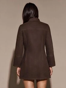 Maija Women's Street Style Button-Up Waist Long Sleeve Denim Dress - Brown - View 2