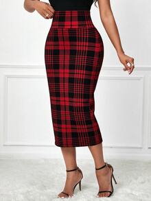 SHEIN Lady 女款格紋休閒百搭日常穿著裙 - 藍白色 - 查看 3