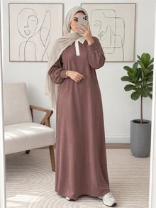 Solavon Plus Size Women's Colorblock Polo Collar Long Sleeve Casual Dress - Multicolor - View 4