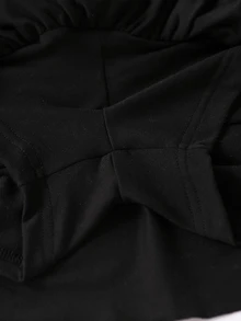 SHEIN 女童 2 件組防磨損裙褲套裝，純色針織 A 字裙附內建短褲，適合學校、運動與日常穿著，秋季黑色迷你裙 - 黑色 - 查看 4