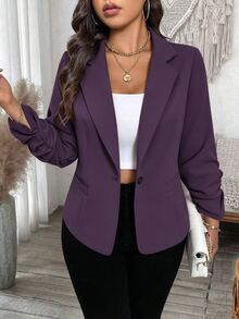 SHEIN LUNE 大尺碼女款通勤收腰短版百搭輕便夾克 - 紫色 - 查看 7