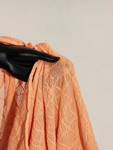 SHEIN ICON ICON PLUS 生菜邊飾不對稱下擺透視上衣 無內衣設計 大尺碼女式襯衫-1891，Y2k/秋季/冬季 - 橘色 - 查看 9