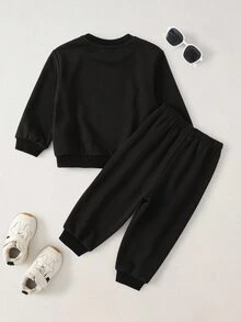 SCOOBY-DOO X SHEIN Baby Boy Cartoon Print Sweatshirt And Jogger Pants Set - Black - View 2