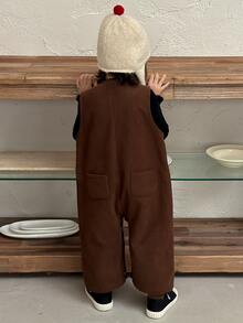 DAZY Baby Girl Solid Color Button Front Casual Sleeveless Romper - Coffee Brown - View 5