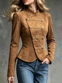 Balvessa Blus Lengan Panjang Elegan dengan Kancing di Pinggang untuk Wanita, Cocok untuk Liburan - Coklat - View 5