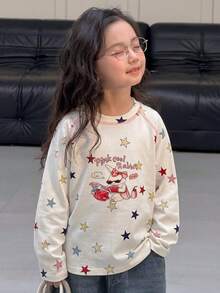 Dazy Kids Young Girl Cute Cartoon Pattern Print Long Sleeve T-Shirt - White - View 1