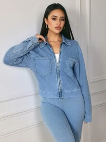 Flexra Casual Versatile Stretch Washed Denim Jacket - Light Wash - View 4