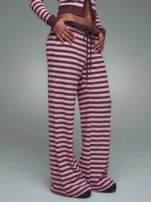 Nooralise Women's Casual Striped Print Sports Long Pants - Brown - View 6