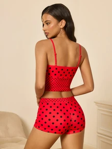 Betty Boop x SHEIN Women's Polka Dot Print Camisole And Shorts Pajama Set - Red - View 2