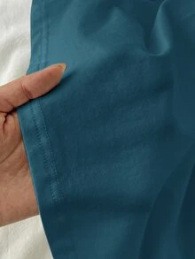 Tseoso 女款新款棉感孔雀藍 95%棉半鈕扣T恤，四季百搭，適合春秋居家穿著 - 水鴨藍 - 查看 5