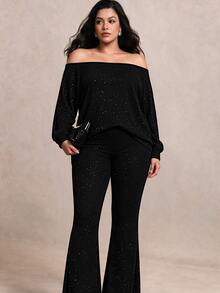 Velvienne Versatile Premium Sequin Knit 2 Pieces Set Plus Size - Black - View 1