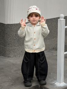 DAZY Baby Boy Striped Korean Style Cardigan, Autumn/Winter - Baby Blue - View 6
