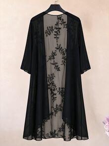 SHEIN LUNE CURVE Plus Size Solid Color Lace Contrast Casual Blouse For Women Fall - Black - View 2