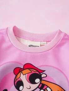 THE POWERPUFF GIRLS X SHEIN Baby Girl Cartoon Print Sweatshirt And Jogger Pants Set - Pink - View 4