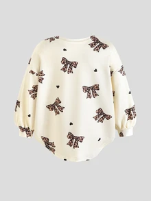 Young Girl Leopard Print Kids Bow Long Sleeve T-Shirt And Leopard Print Leggings Set - Multicolor - View 6