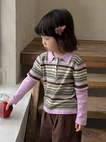 DAZY Baby Girl Striped 2 In 1 Patchwork Casual Everyday Long Sleeve Sweater - Multicolor - View 5