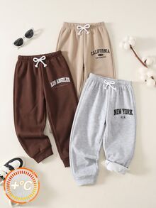 SHEIN 兒童小男孩/小男孩中性 3件組秋冬休閒學院風運動長褲套裝，小男孩秋冬服飾，長褲，柔軟，復古，返校季 - 彩色 - 查看 7