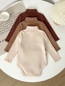 SHEIN 3件組女嬰長袖高領連身衣－保暖舒適，適合秋冬穿著 - 彩色 - 查看 4