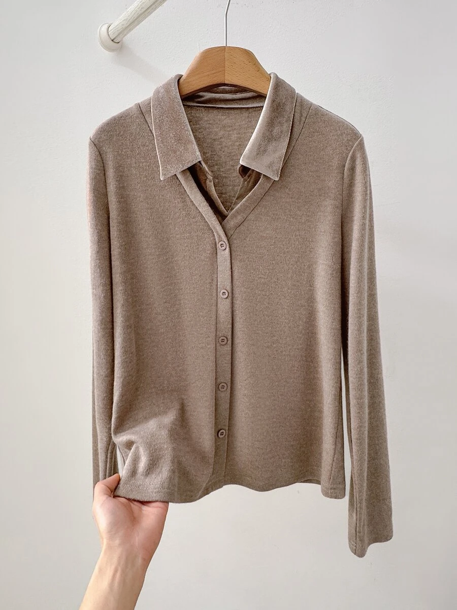 Rusticease Solid Color Casual Daily Wear Top For Middle-Aged And Elderly Women - Khaki - View 1
