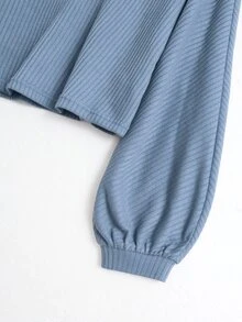 QUELARIE Plus Size Casual Loose V-Neck Top Fall - Blue - View 4