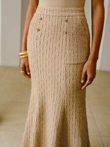 ZEYLAH Women's Solid Color Casual Versatile Daily Skirt - Khaki - View 1