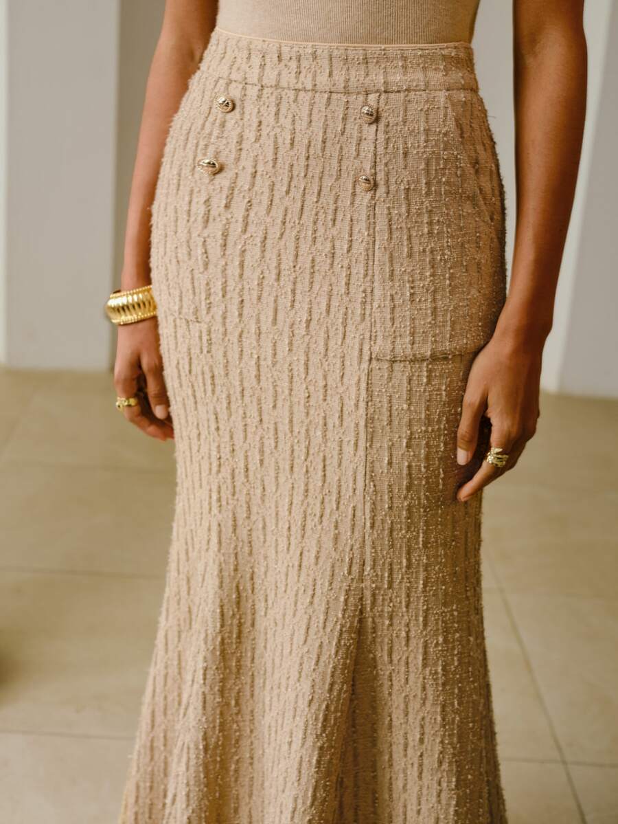 ZEYLAH Women's Solid Color Casual Versatile Daily Skirt - Khaki - View 1